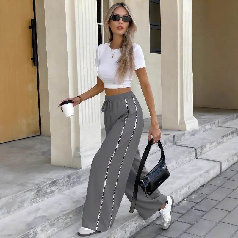 New Women's Drawstring Waist Wide-leg Pants Spring Autumn Loose Casual Trousers Fashion Female Straight Pants Elastic Waist