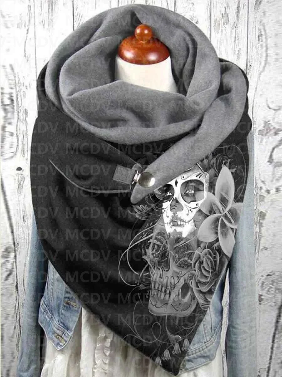 MCDV-bufanda con estampado 3D de calavera y flores para mujer, chal informal para otoño e invierno, envío directo