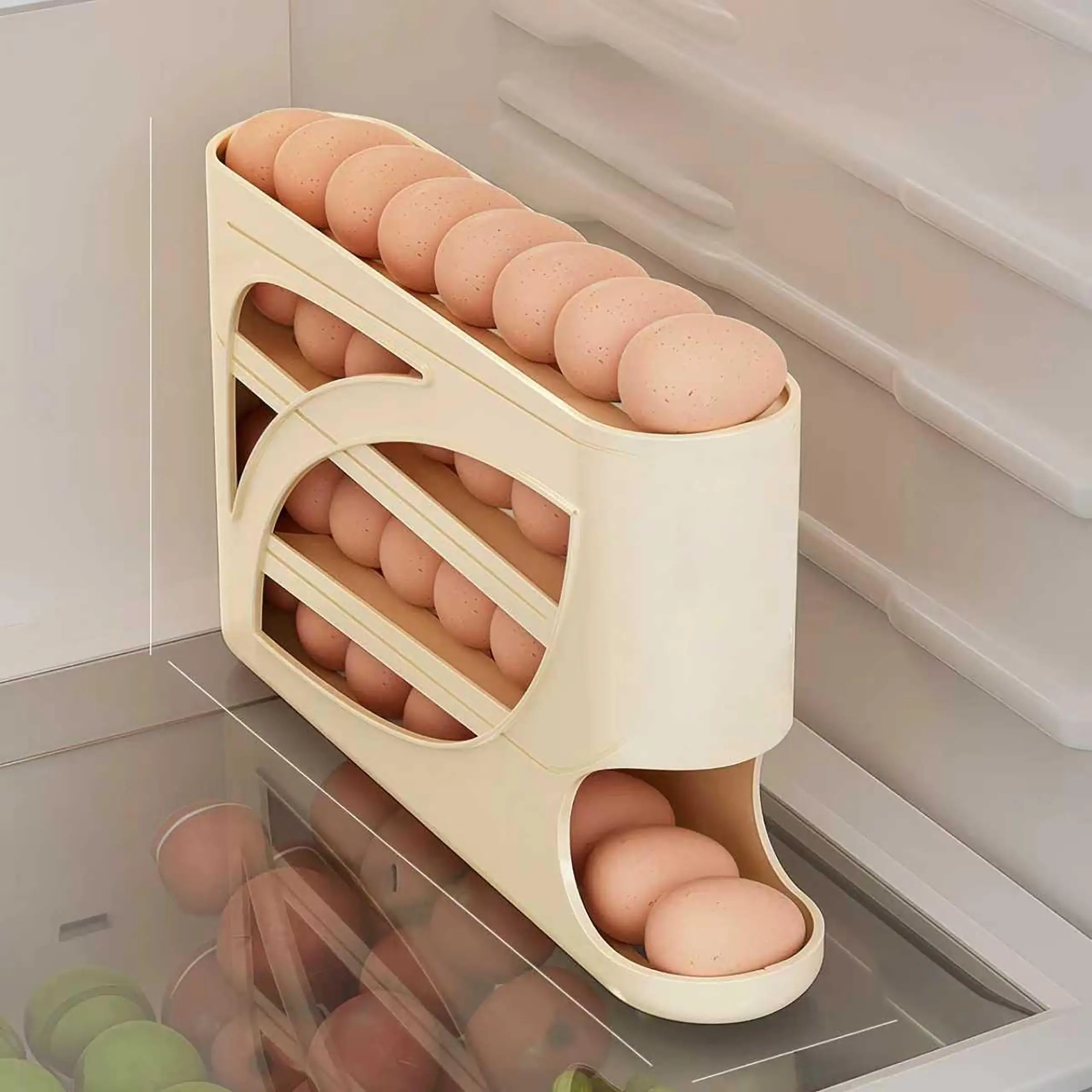 Rolling Egg Dispenser for Refrigerator - Auto-Rolling Egg Holder for Fridge Door, Multi-Layer Sloped Egg Storage Container