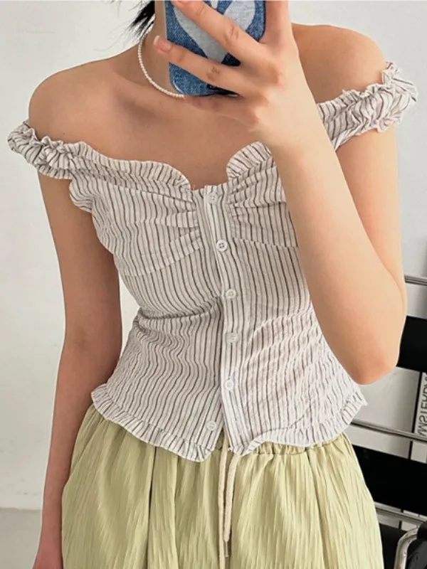 

Design Sensation Gingham One-oulder Vest Summer New Sle Age-Defng Two-Way Wear Versatile Top Women's Knitwear