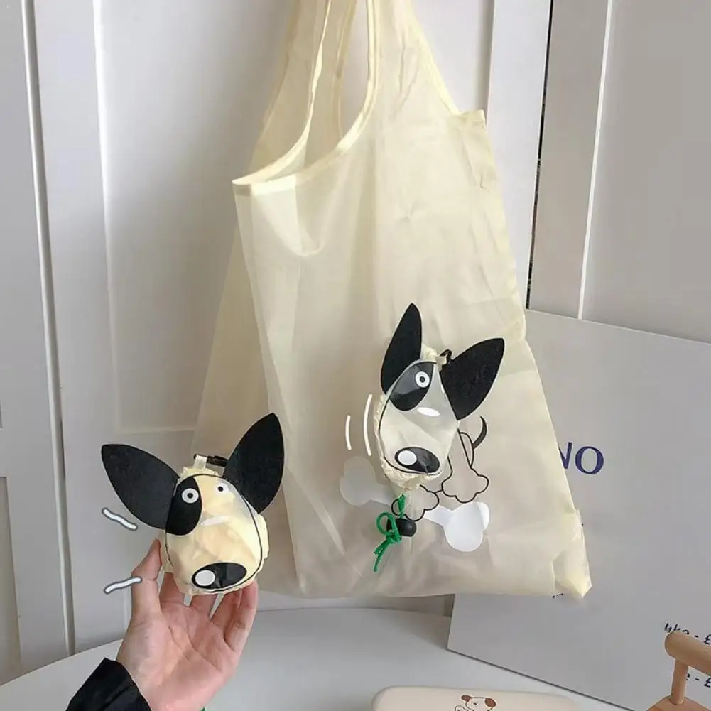 Cute Puppy Foldable Shopping Bag Portable Reusable Grocery Tote Bag Lightweight Travel Storage Handbag Eco-friendly Bag