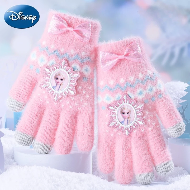 Детские перчатки Disney для девочек, осенне-зимний стиль, теплые теплые перчатки с полным пальцем для девочек, принцесса Айши
