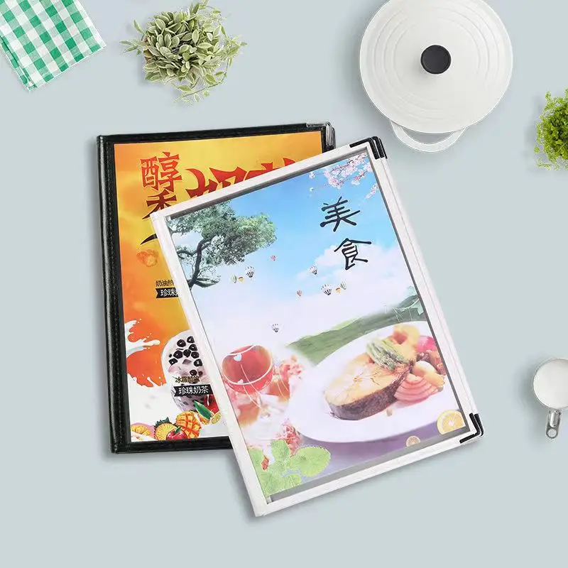 8 Pages 16 Sides Transparent PVC Restaurant Menu Covers, Fits stand A4 Size Paper