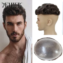 Toupet en peau d'injection pour hommes, système de remplacement de cheveux humains masculins, postiche en PU, prothèse capillaire masculine, 0.12-0.14mm