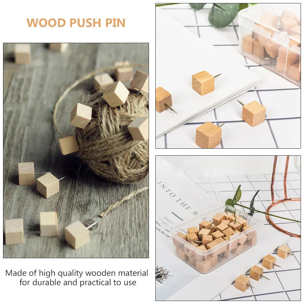 50Pcs Wooden Push Pins Thumb Tacks Decorative Creative Design for Whiteboard Corkboard Bulletin Board Photo Picture Map Marking