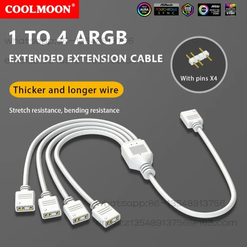 Computer motherboard lighting synchronization cable 5V3 pin ARGB expansion cable 1/234 12V4 pin 30cm