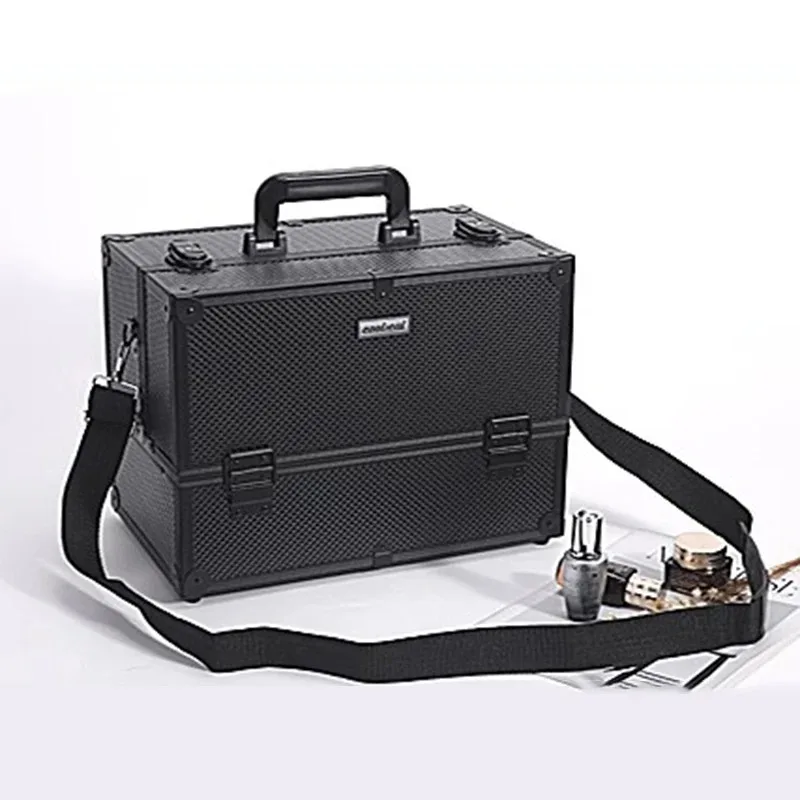Large multi-layer organizer, lockable cosmetic decoration toolbox, portable multifunctional single shoulder strap