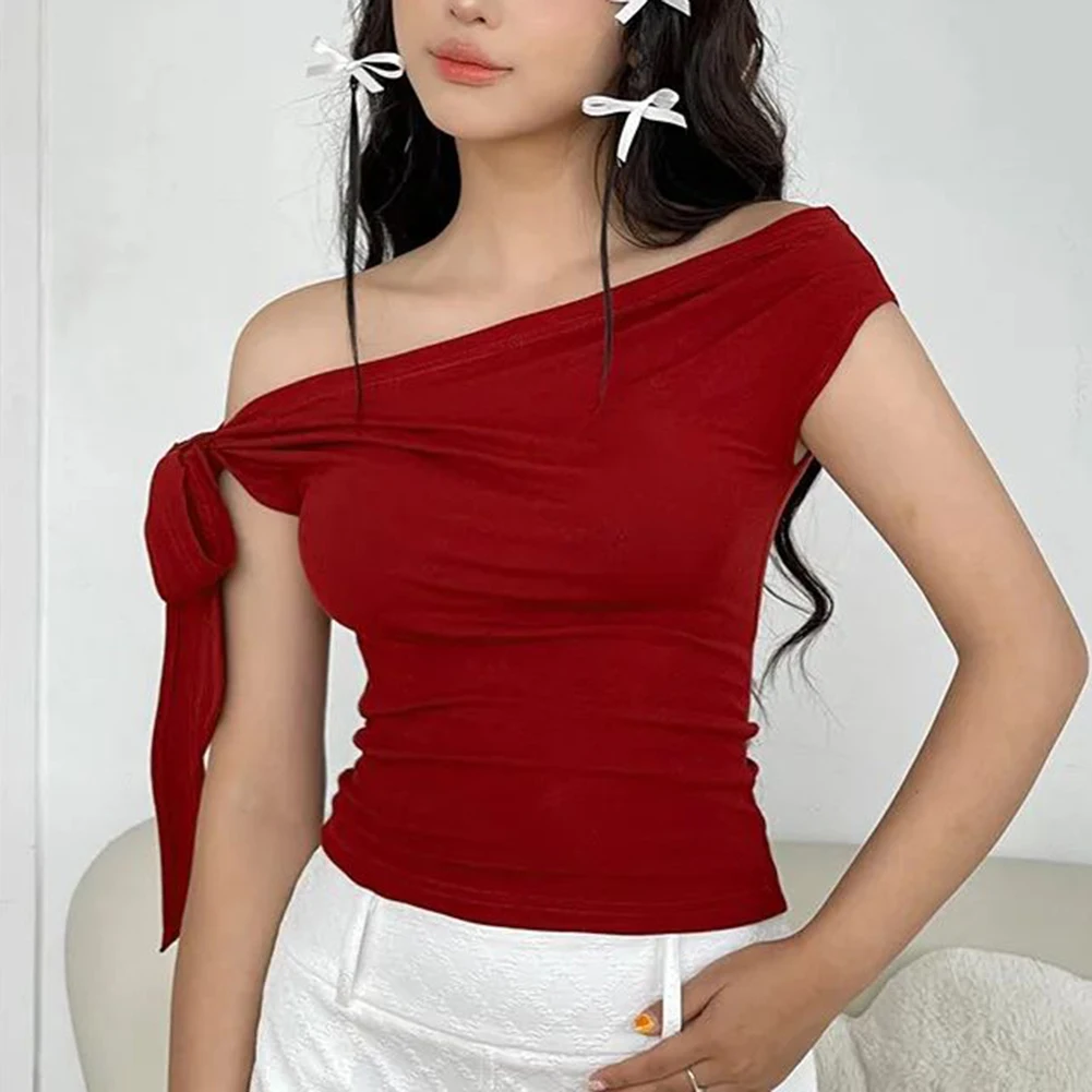 

Summer Outfits Casual Summer Pullover Solid Color T-Shirt Casual Summer Pullover One Shoulder Regular Clothing Length