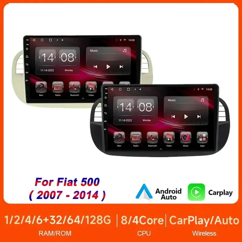 

9''INCH Android 14.0 4G+64G Car Radio Stereo for Fiat 500 GPS Navigation Multimedia Carplay & Auto Bluetooth SWC 4G-LTE WIFI DSP