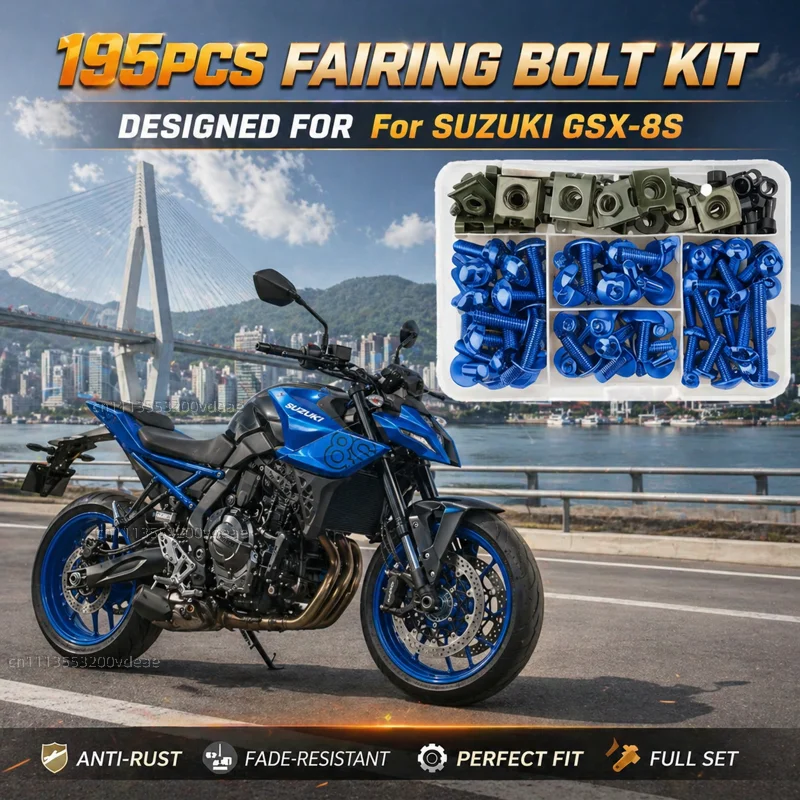 

195Pcs Motorcycle Aluminum Fairing Bolt Screws Kit Nut Clips For SUZUKI GSX-8S GSX8S GSX 8S 2023 All Years CNC Fastener Hardware