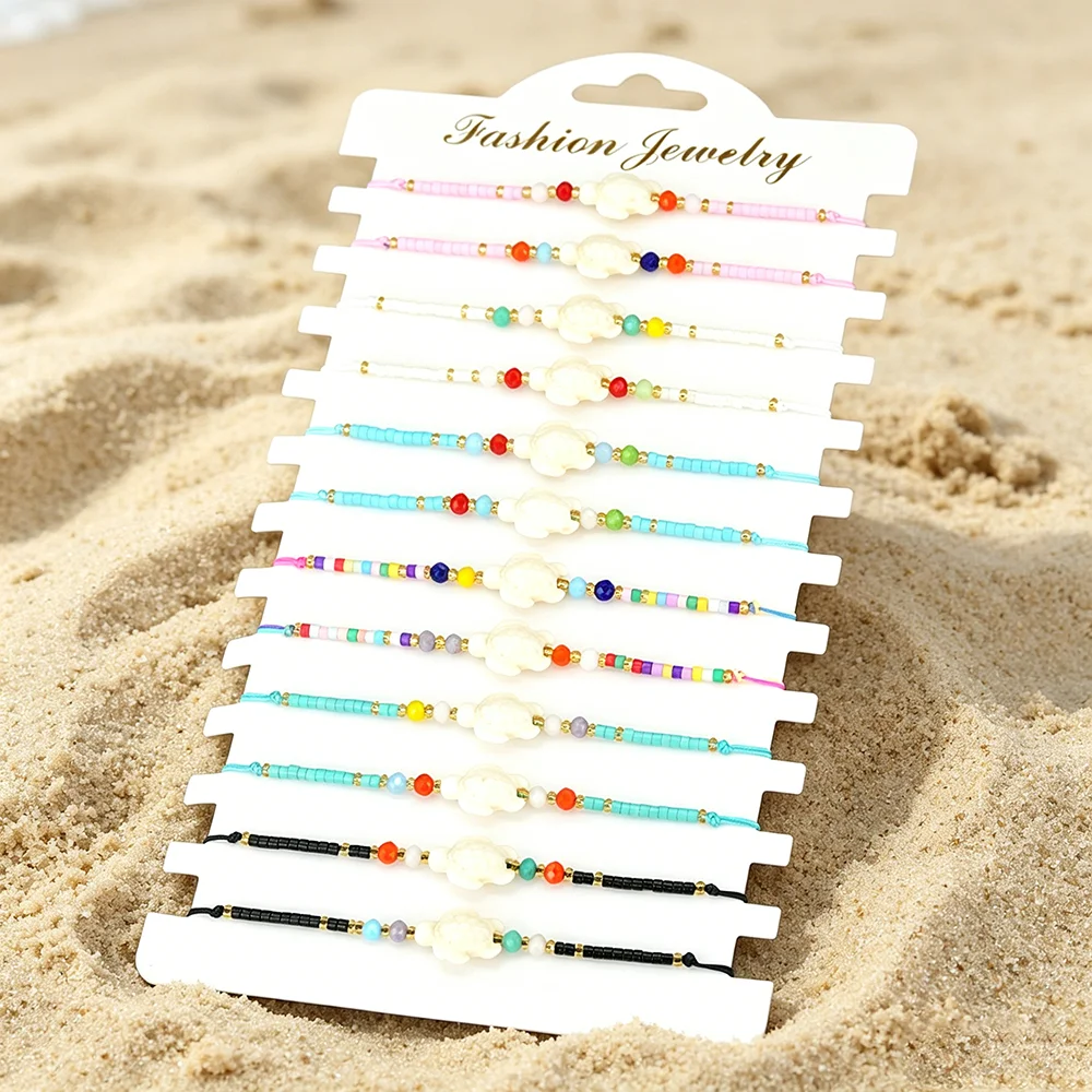 Stylish 12Pcs/Dozen Turtle Rope Bracelet Unisex Bohemian Adjustable Colorful Seed Beads Braslet Friendship Casual Gift Jewelry