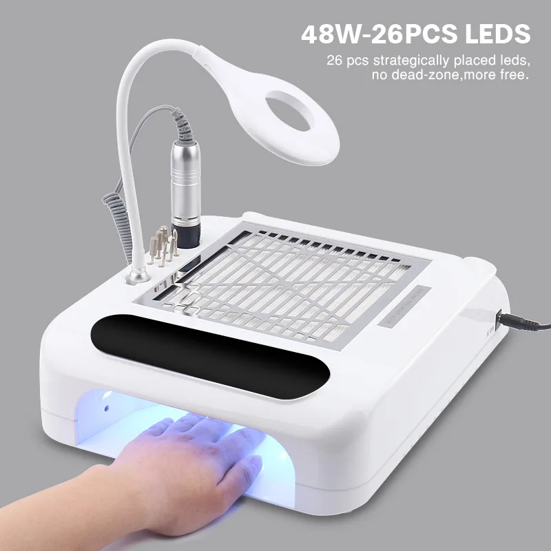 

6 in 1 Uv Led Nail Lamp 48w Polishing Vacuum Cleaner Lamp Storage Box Hand Pillow Machine Dust Collector Nail Lamp