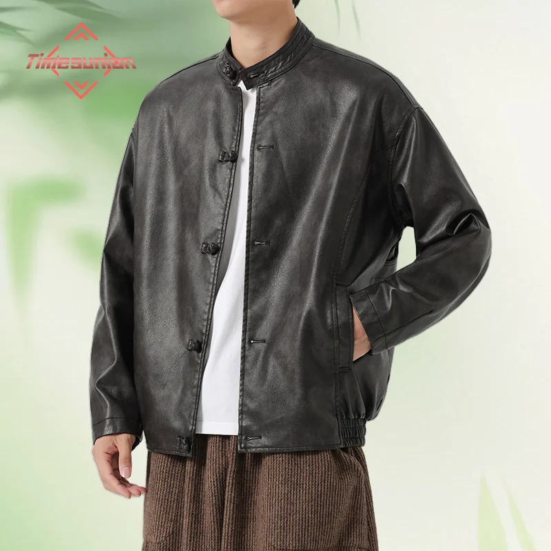 

Men's Leather Jacket American Western Vintage Washed Casual Jacket Men Spring Autumn Outdoor Windproof Warm Loose Coat