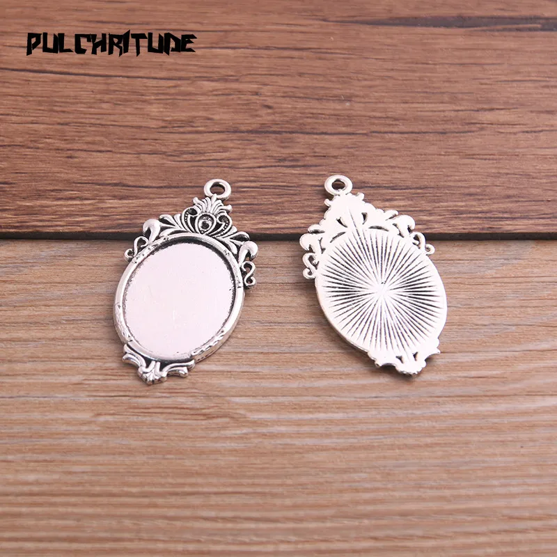6 stuks 18*25mm binnenmaat twee kleuren metaallegering eenvoudige ovale cabochon hanger instelling sieraden bevindingen