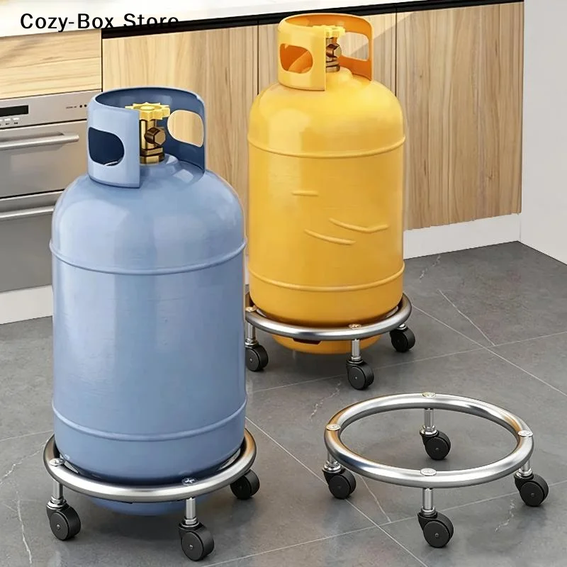 [ZY]Stainless Steel Gas Cylinder Stand With 360 Swivel Wheels Brakes For Home Kitchen Restaurant Use[ZY]