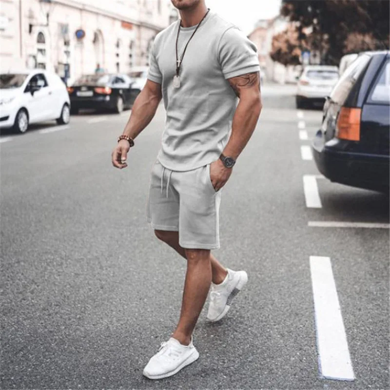 2024 Summer European and American clothes with youth cross-border short-sleeved T-shirt men's casual sportswear men's suit