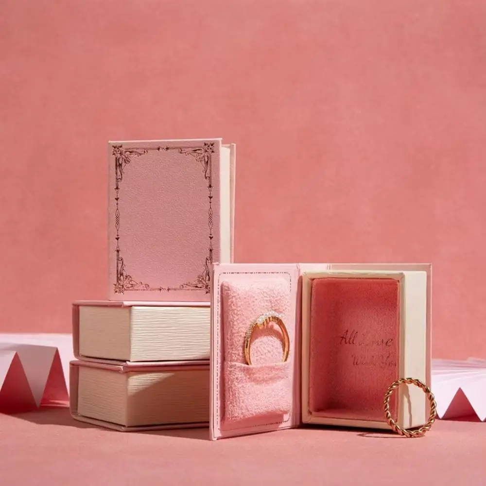 Flip Lid Book Shape Ring Box Storage Box Jewelry Packaging Engagement Ring Box Stud Earrings Solid Color Jewelry Display Case
