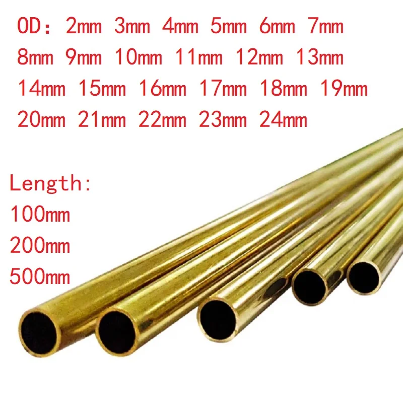 Brass Tube Round Alloy Pipe Straight Length 100mm 200mm 500mm OD 2 3 4 5 6 7 8 9 10 11 12 13 14 15 16 17 18 20 21 22 23 24 25mm