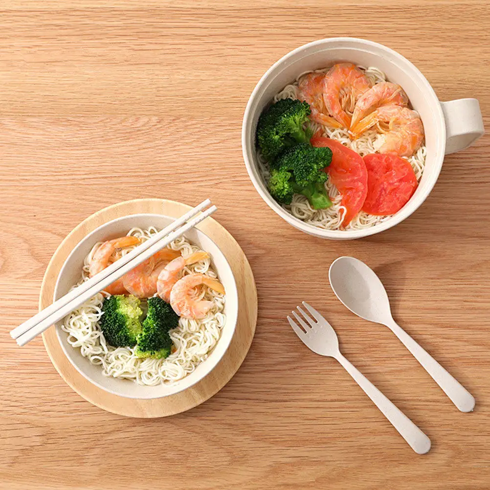 

Набор посуды из пшеничной соломы: премиальный материал, компактный, с закругленными краями, миска для бенто с герметичной крышкой, набор для обеда и рамена