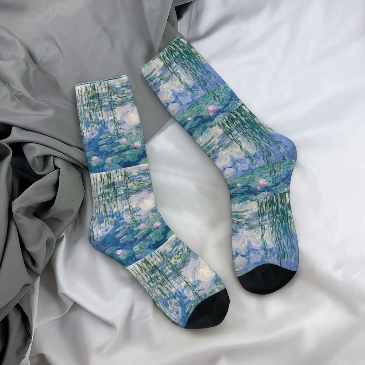 Lírios de água claude monet meias de belas artes harajuku meias absorventes de suor durante toda a temporada meias longas acessórios presente de aniversário