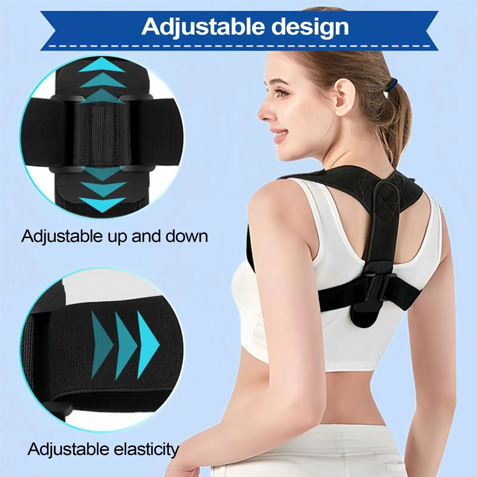 

Back Brace Upper Back Pose Brace Spine Strap Straightener Trainer Non-Slip For Neck Shoulders Lumber Women Men Seniors Athletes