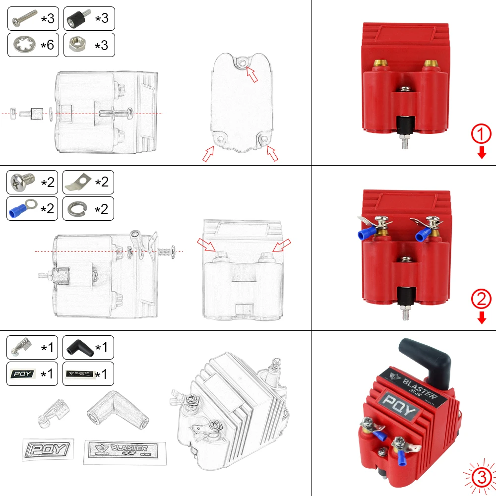 LIZHI-PQY bobina Universal Blaster SS 12V bobina de encendido externa macho de alto rendimiento E-Core con accesorios LZ-EIC00-K epoxi cuadrado