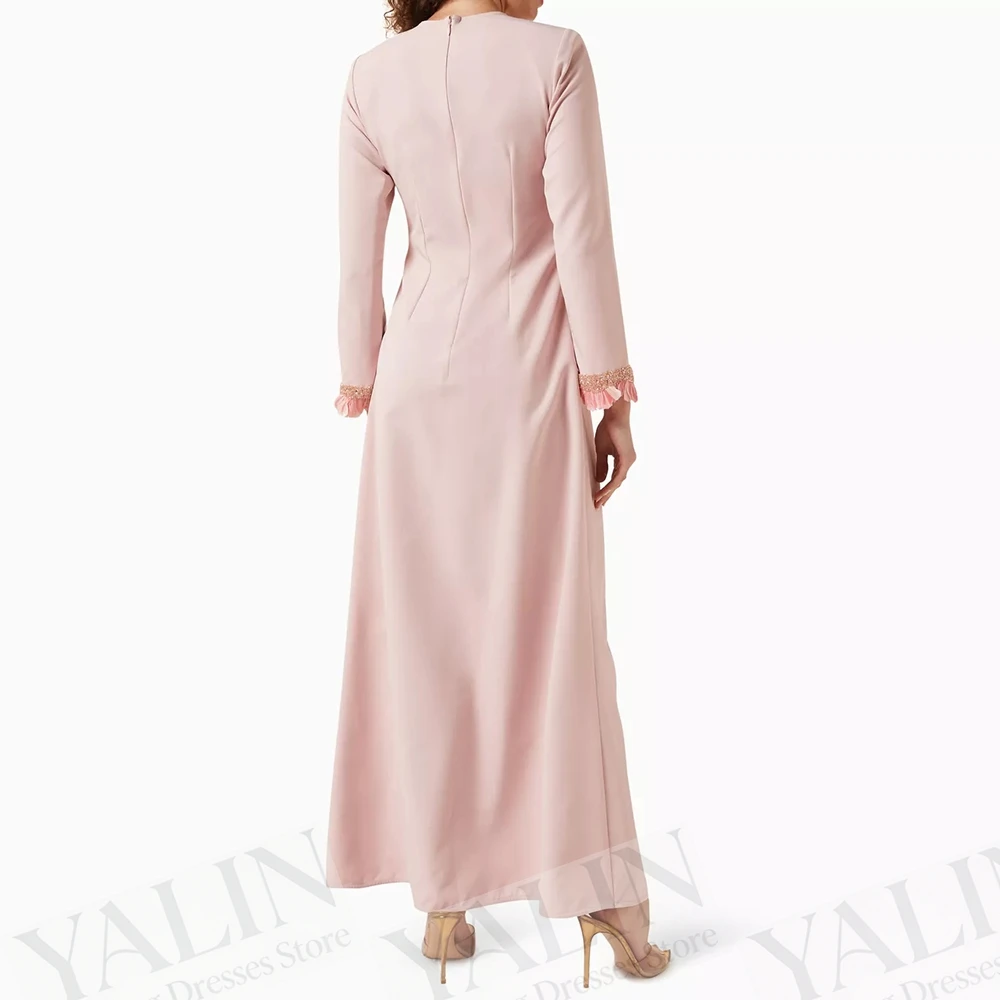 Women's A-line Evening Dresses Ankle-length O-neck Full Sleeve Prom Gown Fashion Flowers Sequined Simple Draped Customized Gowns