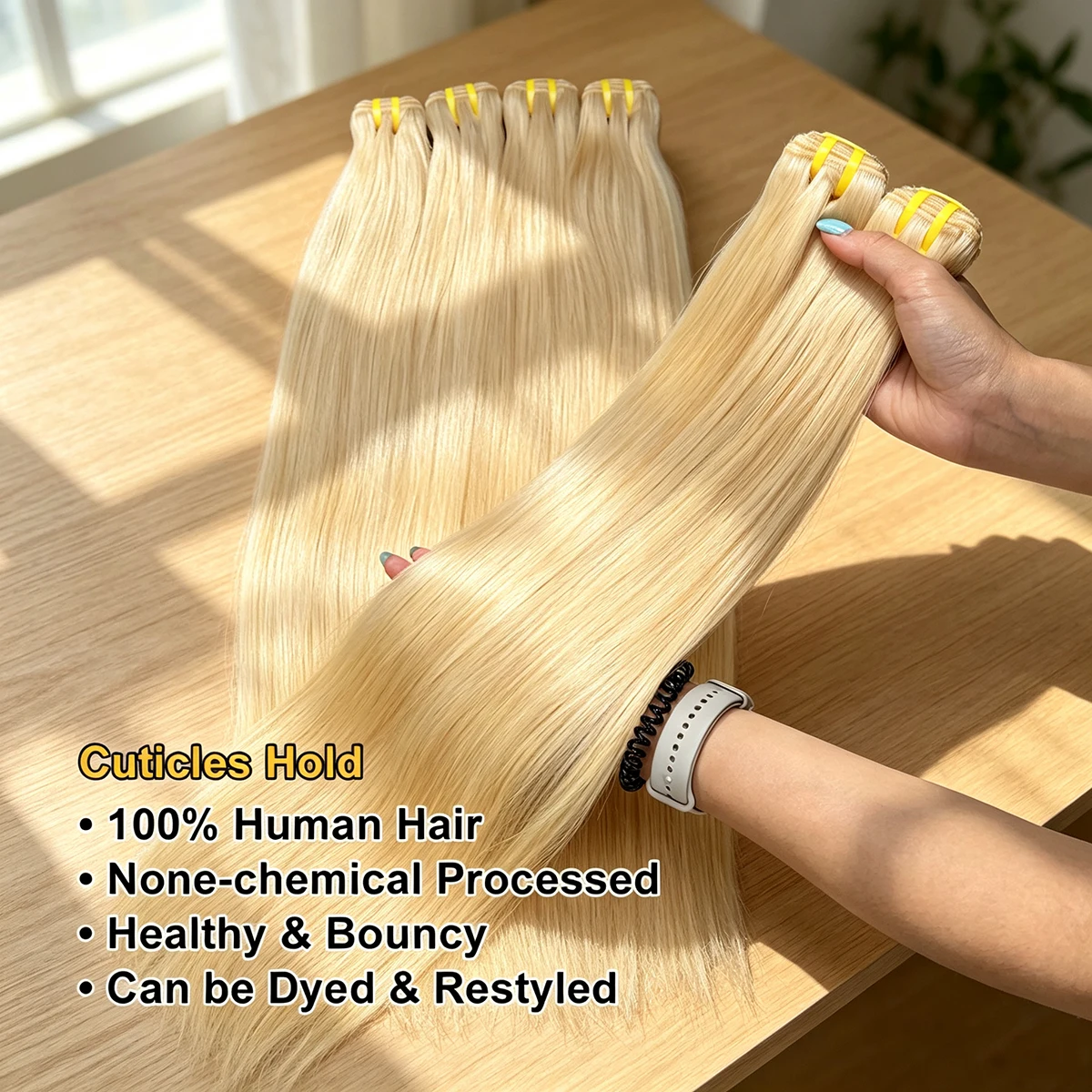613 Honigblond, glatt, 16A, unbehandeltes, 100 % echtes Menschenhaar, doppelt gewebte Haarsträhnen zum Einnähen, schnelle Haarverlängerungen für schwarze Frauen. – Detail 4