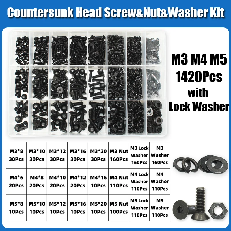3045p Sechskant-Innensechskant-Senkkopfschraube, Bolzen, Mutter, Unterlegscheiben-Set, M2, M2,5, M3, M4, M5, M6, M8, schwarzer Kohlenstoffstahl der Güteklasse 10,9 – Detail 11