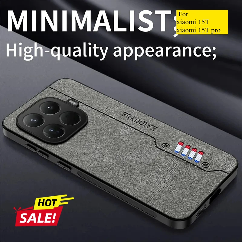 

For Xiaomi 15T Pro Case Luxury Solid Color Leather Frosted Soft Edge Back CoverFor Xiaomi 15T pro 5G Shockproof Bumper Fudan