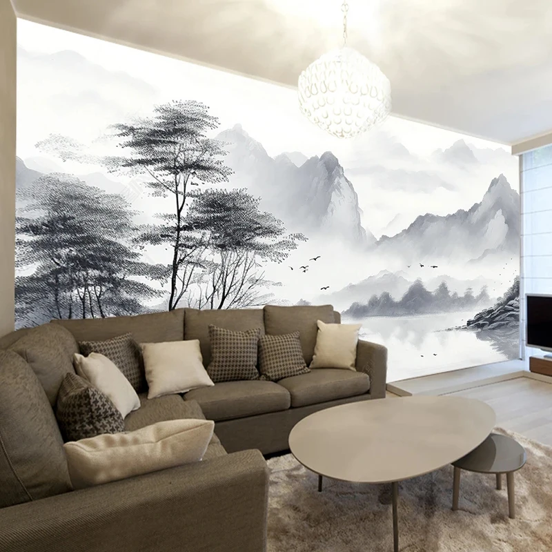 Chinese Ink Landscape Photo Wallpaper, Mural simples, Sala de estar, Quarto, Pano de fundo, Cenário bonito, 3D