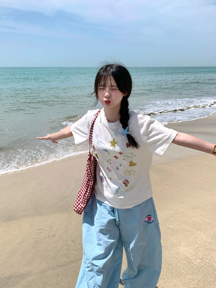 الشابات المرأة دوبان بنطال ذو قصة أرجل واسعة الصيف في الهواء الطلق فضفاض مستقيم قطع كوي جاف رقيقة بناطيل كاجوال Teana الثلوج عالية الخصر