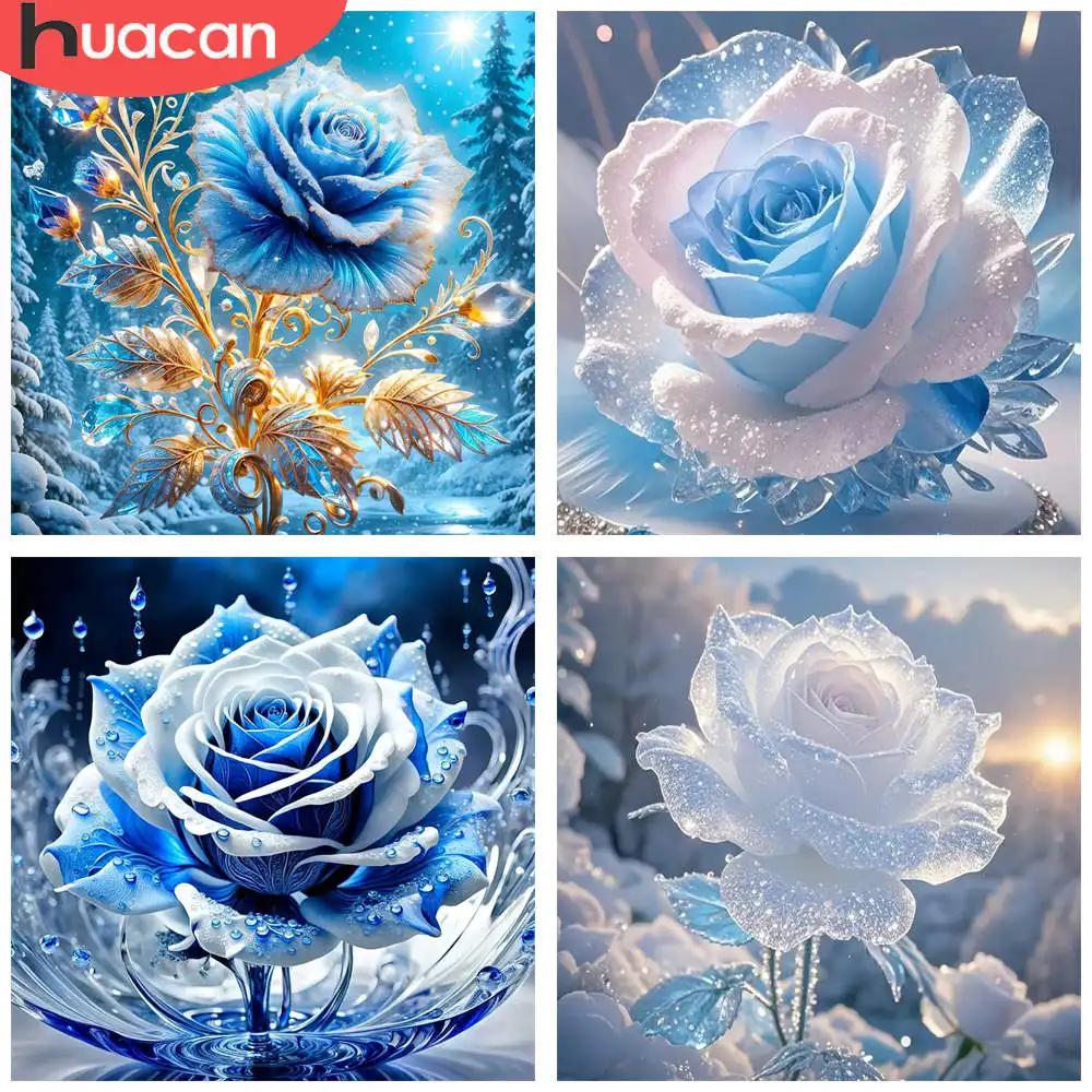 HUACAN 1 Stück Diamant-Gemälde, blaue verzauberte Rose, Fantasy-Szene, Kristall-Strassstein, 5D-Diamant-Stickset, Kunst-Geschenk