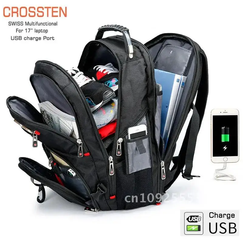 Swiss-Multifunctional bags Durable 17 Inch Laptop Backpack, Travel Bag,College Bookbag,USB Charging Port,Water Resistant