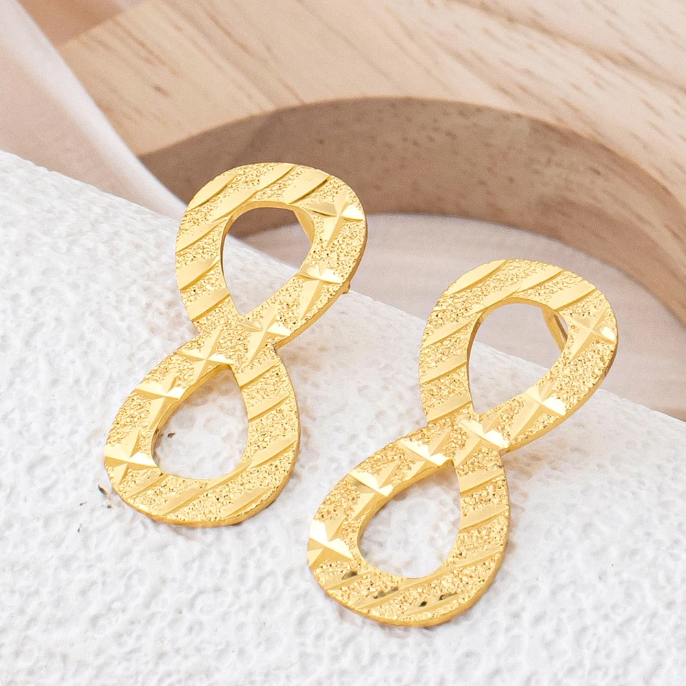 8-Wort-Edelstahl-Halskette und Ohrringe, mattiertes Design, Unendlichkeitssymbol, geometrischer Schmuck, Accessoires für Damen-Partygeschenke – Detail 1