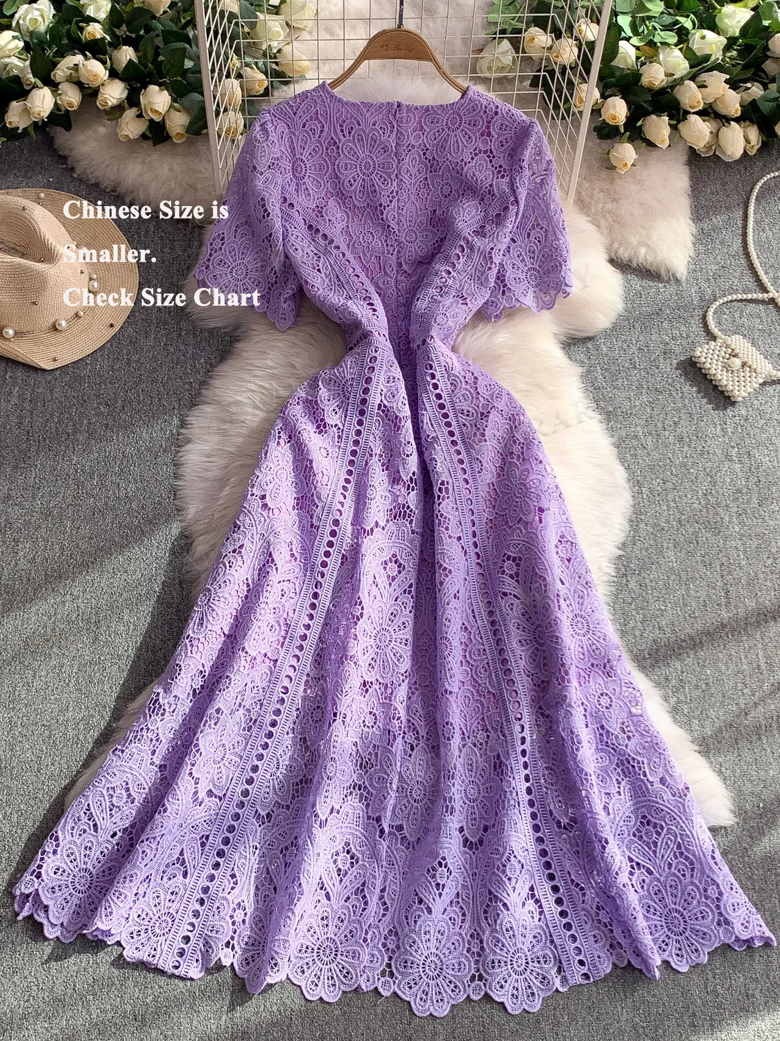 Hollow Out Embroidery Prom Evening Long Dresses Women Summer Short Sleeve Party Dress Birthday Crochet Pleated Formal Occasion