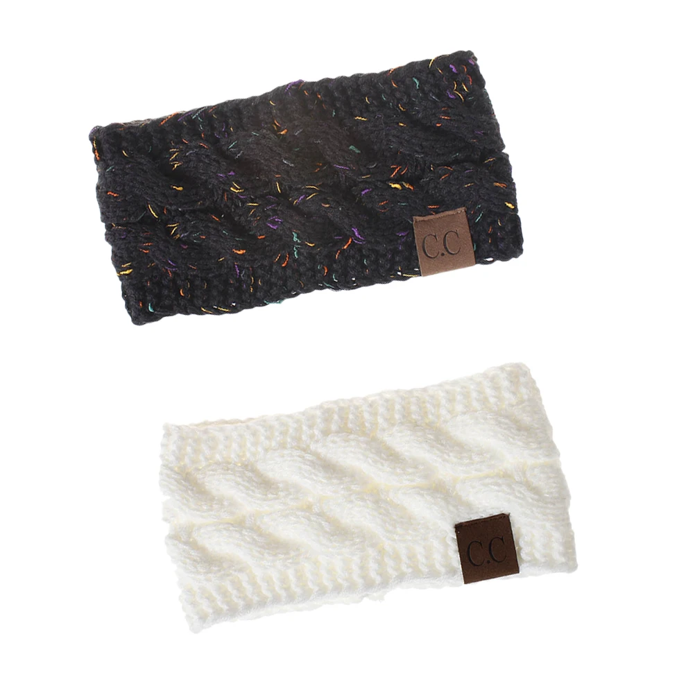 

2 PCS Warm Headband Black White Ear Muffs to Weave One Size Fits All Women Warmer