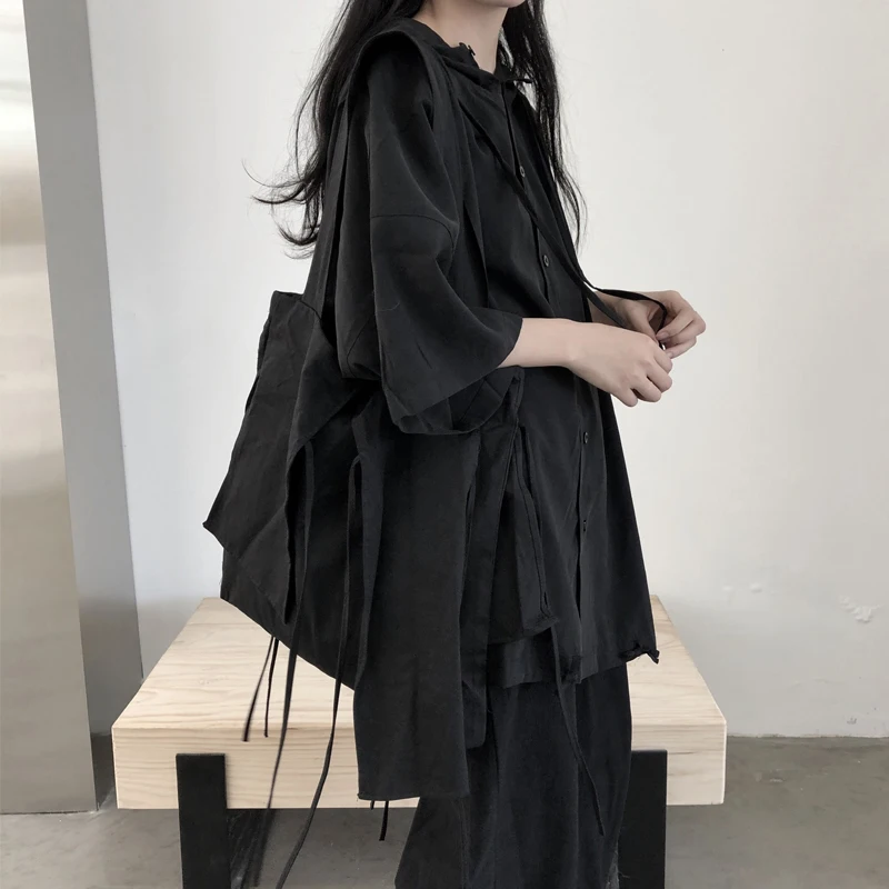 Black Cotton Shoulder Bag Land And Mountain Island Brand Dark Sash Crossbody Handbag Stylish Pure Cotton Small Square Bag