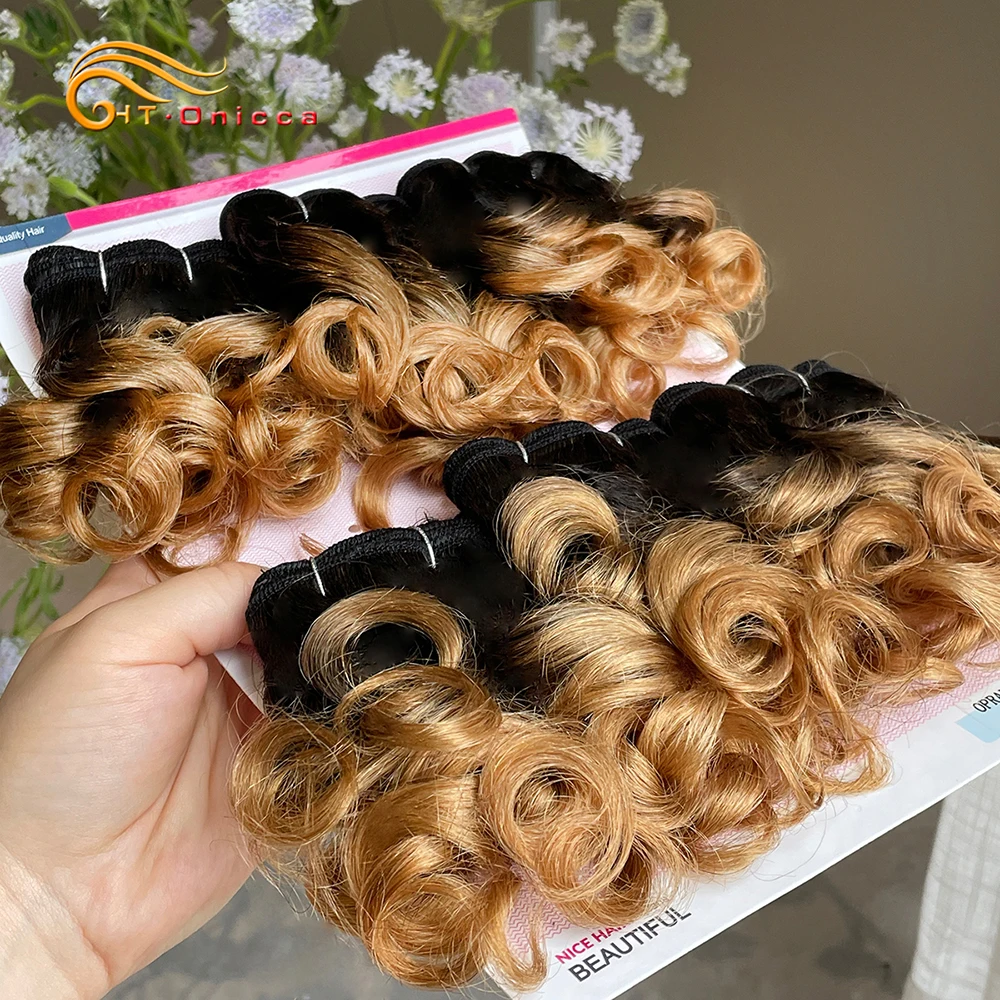 Blonde Bouncy Curly Bundles 100% Human Hair Bundles For Black Women Indian Short Curly Hair Bundles Colored 1B 27 30 99J