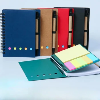 Cahier de poche à spirale avec porte-stylo, cahiers, notes autocollantes, onglets d'index colorés, carnet de croquis, bloc-notes, bureau, école
