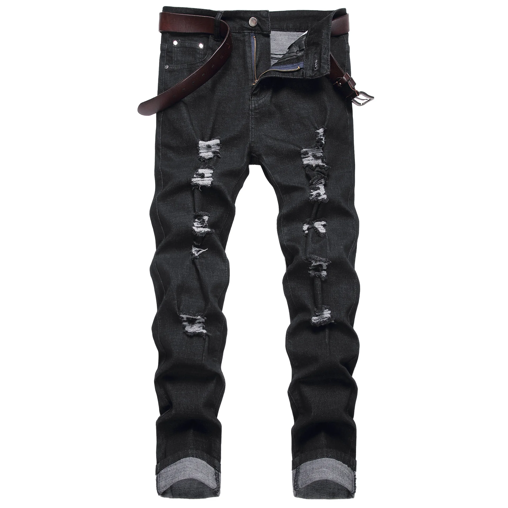 

Y2K Streetwear Autumn New Fashion Harajuku Mens Black Ripped Jeans Causal Stretch Cargo Denim Pants For Men Jean Trousers 남자바지