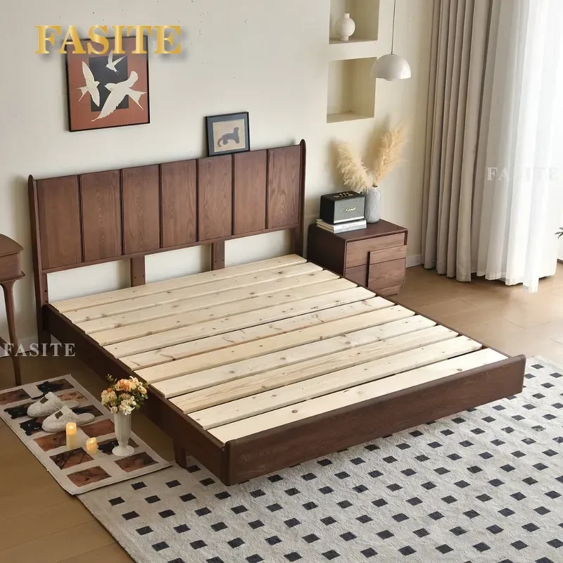 North American Ash Wood Bed Frame Solid Wood Platform Bed with Headboard Modern Minimalist Master Bedroom