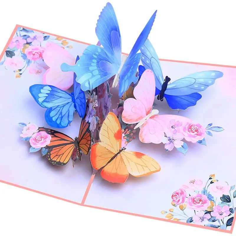 3D-Grußkarte mit Schmetterlingen und Blumen mit Umschlag für jeden Anlass, Geburtstag, Muttertag, Jahrestag, handgemachte Geschenke