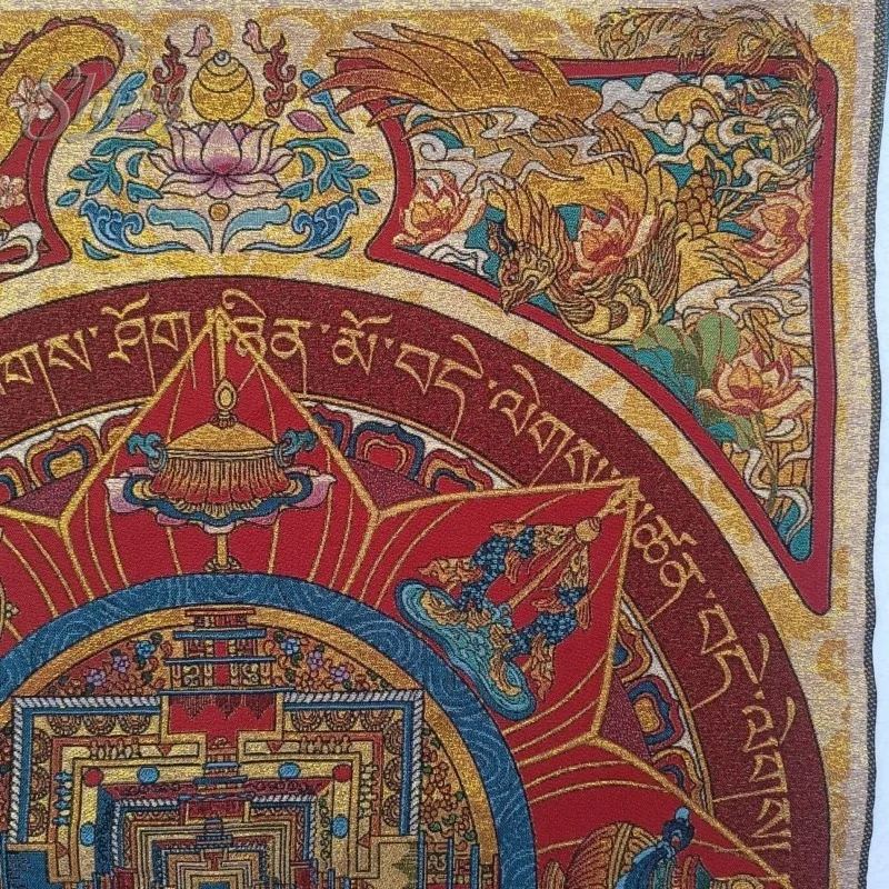 35.4″ Eight Treasures Mandala Brocade Tibetan Tangka Embroidery Painting Gold Thread Embroidery Decorative Hanging Pictures