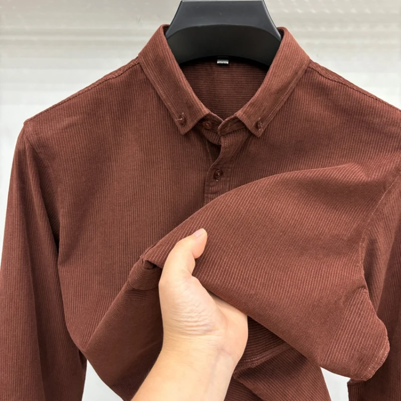 

100% Cotton Corduroy Shirt - Green Long Sleeve M-4XL - Spring Autumn Slim Fit Candy Color CollectionYY103