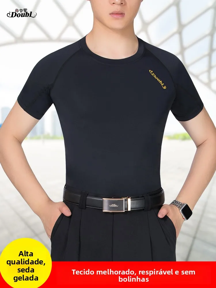 men's-square-dance-clothing-short-sleeve-ice-silk-t-shirt-round-neck-social-dance-modern-dance-costume-slim-fit-dancewear
