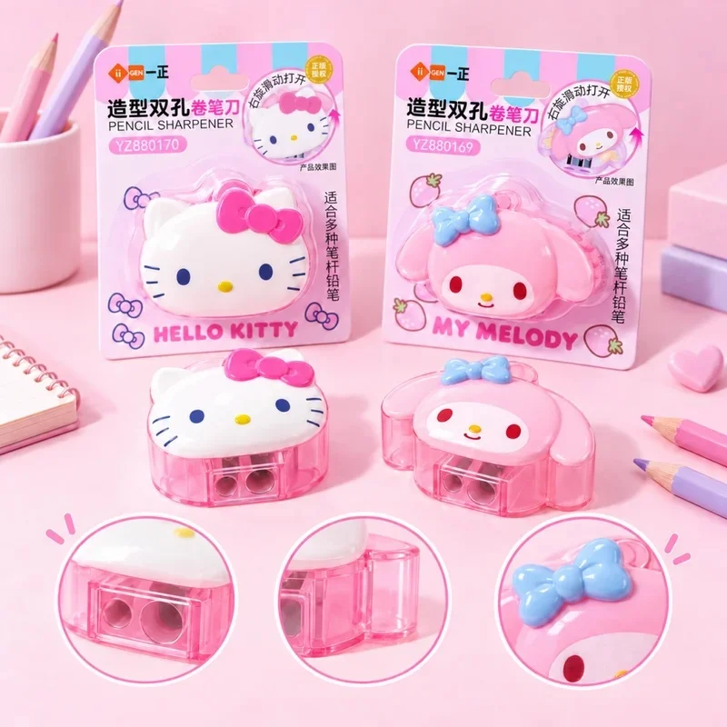 Genuine Sanrio Double Hole Pencil Sharpener Hello Kitty My Melody Portable Mini Sharpener Office School Stationery Supplies