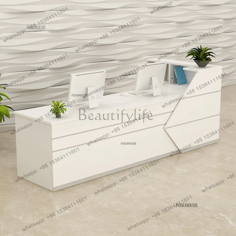 

Modern Simple Wood Company Front Desk Reception Desks Nordic Furniture Creative Bar Table Clothing Store Counter Cashier Desk N