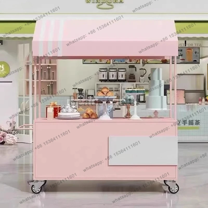 Iron Art Stall Push Cart Mobile Street Food Cart Display Stand Night Market Flower Cart