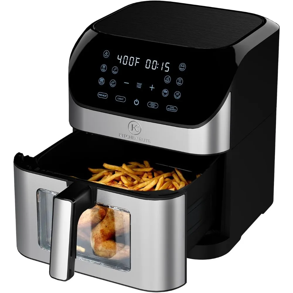 Air Fryer 8 Qt With Clear Window,8 Presets,3 Special Features Turn Reminder,Preheat, Light,Nonstick Basket,Stainless Steel